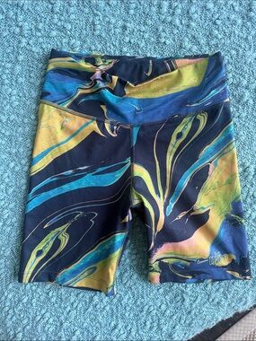 Nike dri fit Aura Multicolor Swirl Athletic Bike Shorts - Blue/Green/Yellow